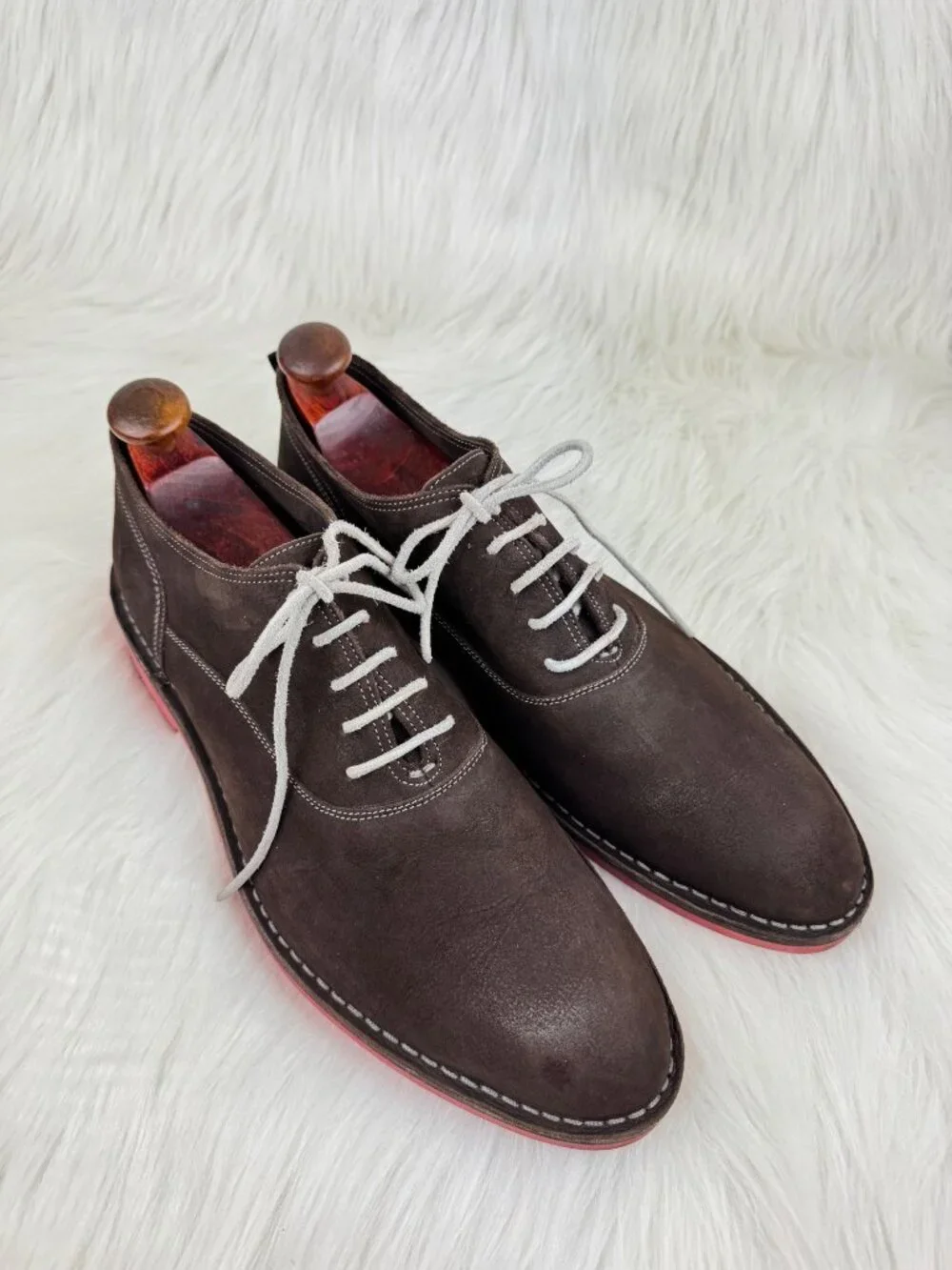 Men's Heschung 1934 Veritable Cousu Suede Oxford Shoes Brown Red Sole US 11.5